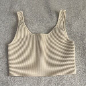 Elegant Ribbed Cream Crop Top